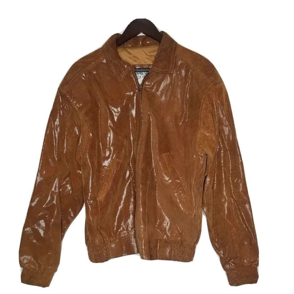 Vintage Leather City Men's Retro High Glossy Leather Jacket Made in USA Size S